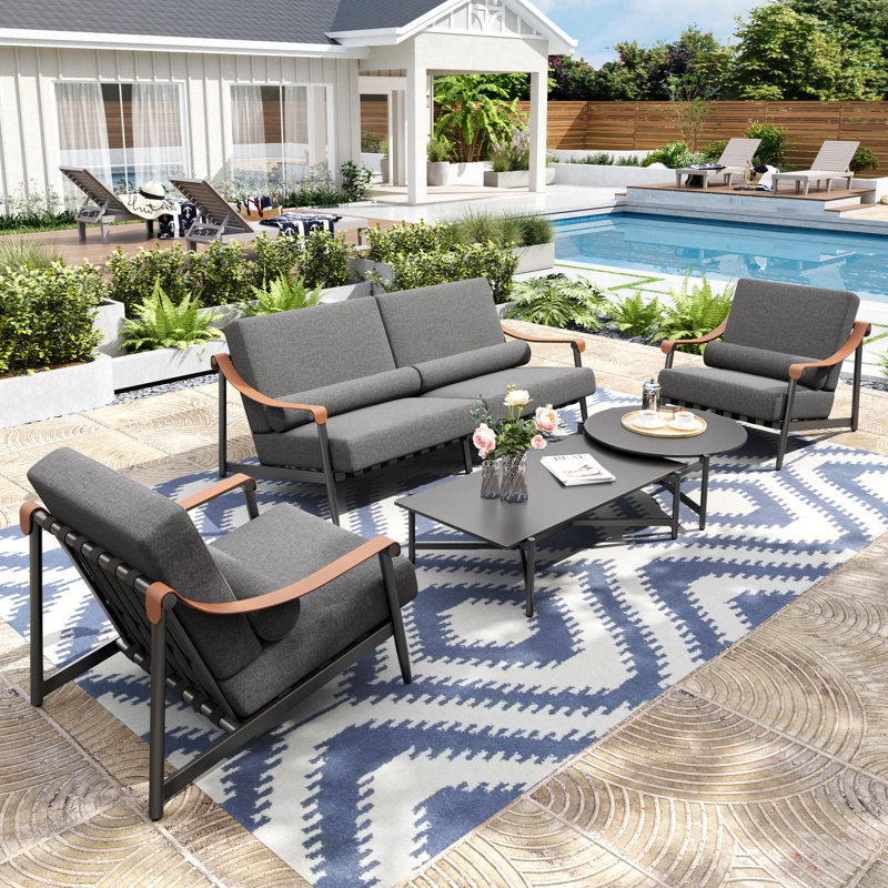 4 - Person Outdoor Conversation Set With Cushions & Two Coffee Tables
