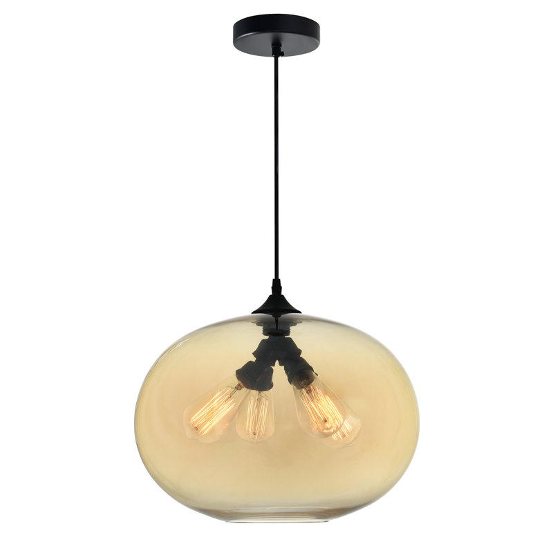16'' Modern Amber Glass 4-Light Down Pendant for Kitchen Island, Dining Room, Living Room – Warm Glow – E26 Bulb Compatible