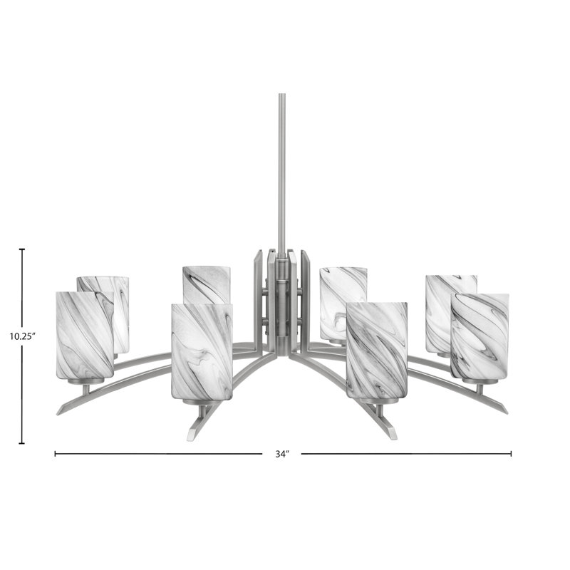 Lustre lumineux avec verre tourbillon onyx 4 po, H 58,25 po x l 34 po x P 34 po, Graphite, 8