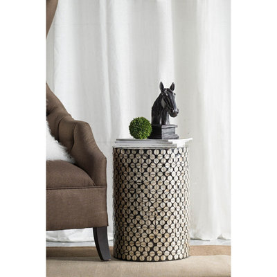 Tabouret de jardin cylindrique D14 x 20 po, table d'appoint décorative, noir / or