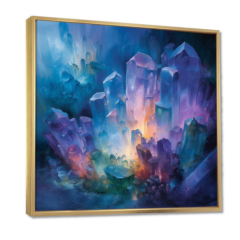 Décoration murale grottes de cristal mauve bleu - Spiritual Stone, Cadre flottant doré, H 36 po x l 36 po