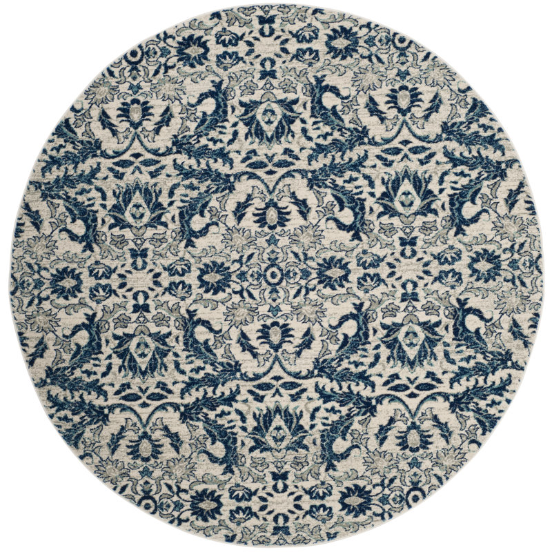 Alessia Floral Ivory/Blue Area Rug, Round 6'7"