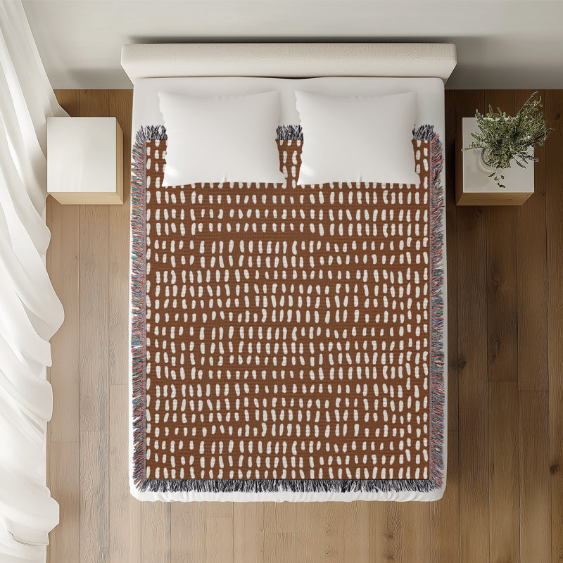 Jeté en coton à imprimé abstrait Kola, Brun rouille, 60 po x 80 po