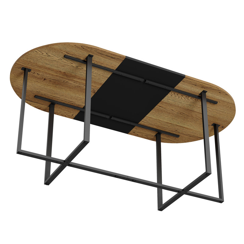 Ensemble de table à manger moderne 9 pièces avec chaises en polyuréthane noir, table ovale en bois spacieuse pour la cuisine familiale