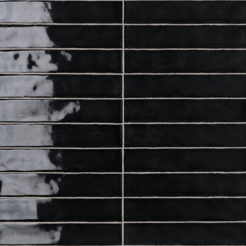 Vernici 2" x 10" Italian Glossy Subway Wall Tile, Black
