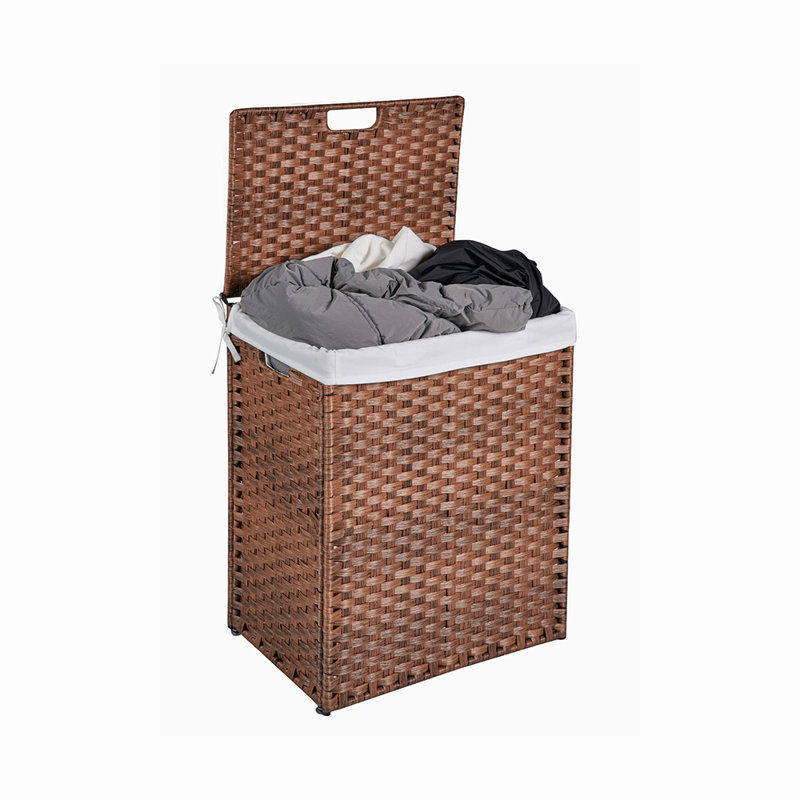 Brown Wicker Laundry Hamper with Lid and Powder Coated Frame