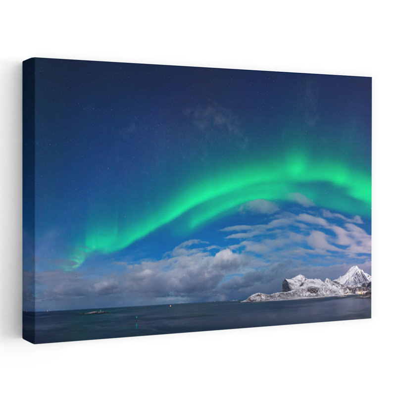 Aurore boréale au-dessus de Flaget Bay, Lofoten, Nordland, Norvège, paysage contemporain abstrait, art naturel