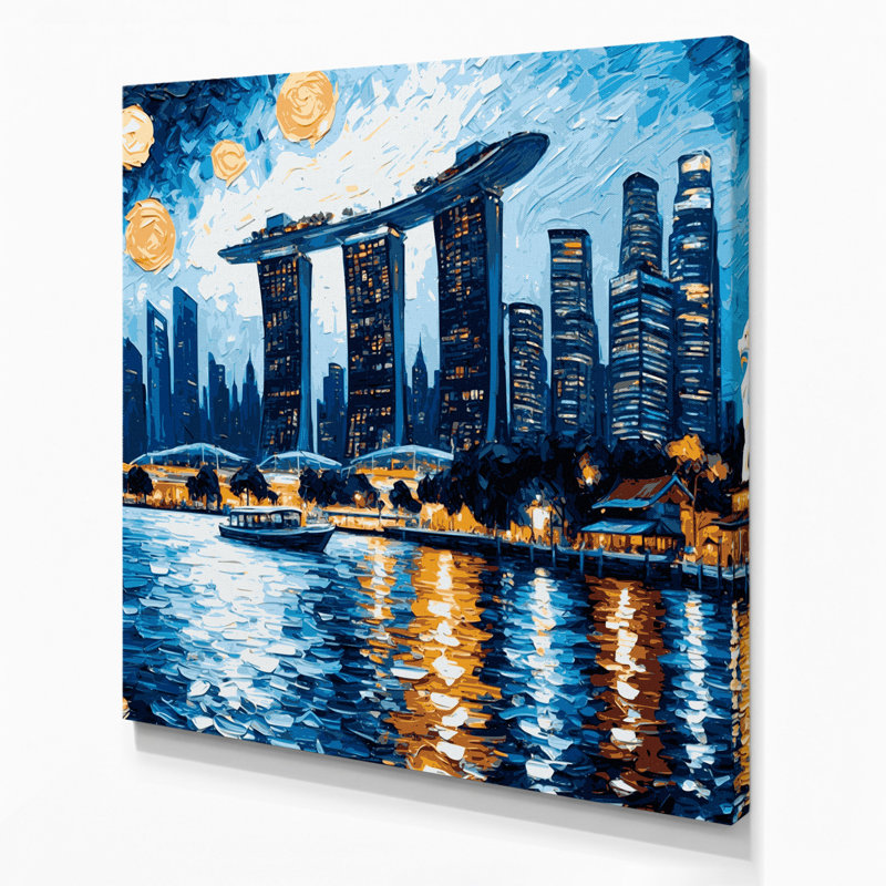 Art mural sur toile bleue avec «Cities singapour», H 16 po x l 16 po