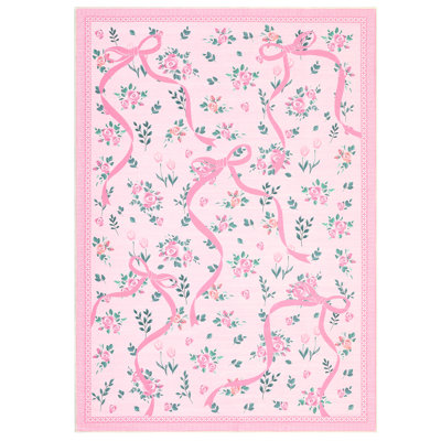 Floral Machine Washable Rug For Playroom,Cute Throw Carpet,Low Pile Throw Carpet Non Slip Non Shedding Floor Cover Stain Resistant Folding Carpet For Home Decor