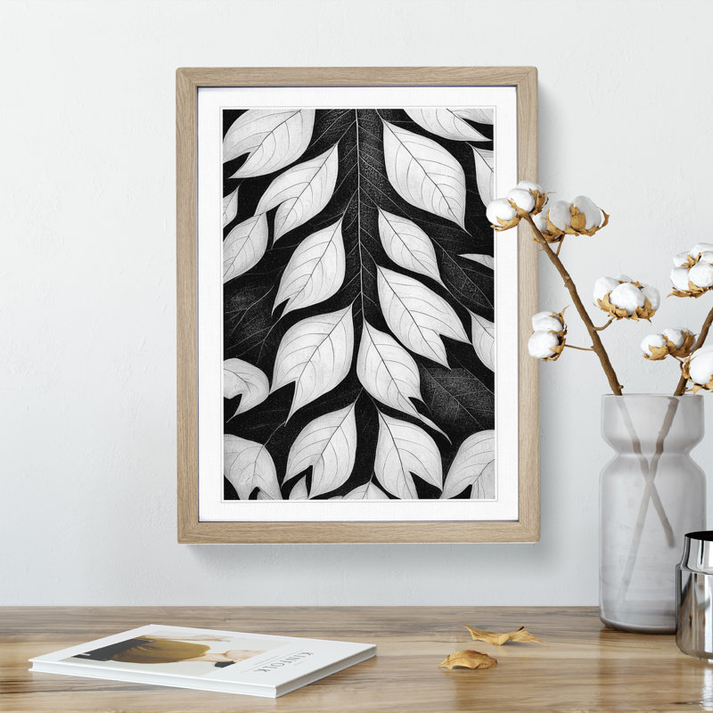 Monochrome Leaves - Framed Print, 34cm H x 25cm W x 2cm D, Oak