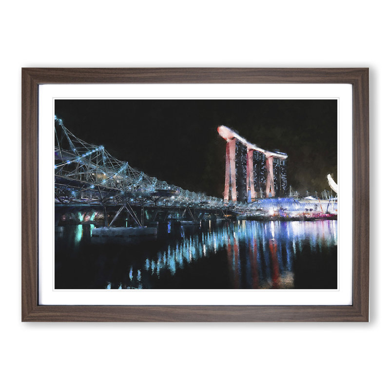 Helix Bridge at Marina Bay in Singapore - Framed Print, 36cm H x 48cm W x 2cm D, Walnut Framed