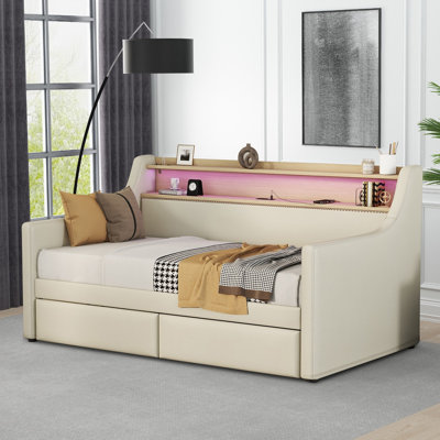 Modern Stylish Twin Size Upholstered Storage Daybed with Charging Station and LED Light by Latitude Run