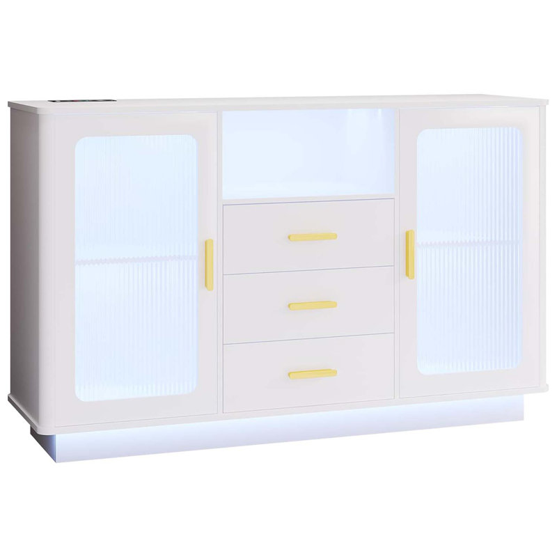 Led Coffee Bars With 24 Colours Lighting, Modern Coffee Station With Motion Sensor, Home Coffee Nook Table For Dining Room, Kitchen Buffer Sideboard With Storage Cabinet