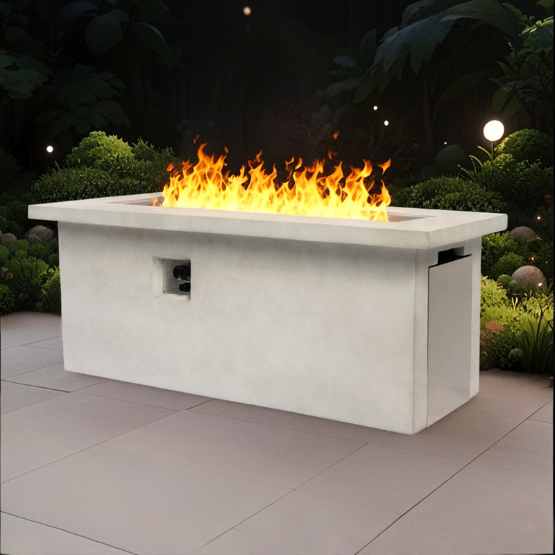 60In Concrete Fire Pit Table Rectangular  Propane Gas Fire Pit Table With Storage Cabinet