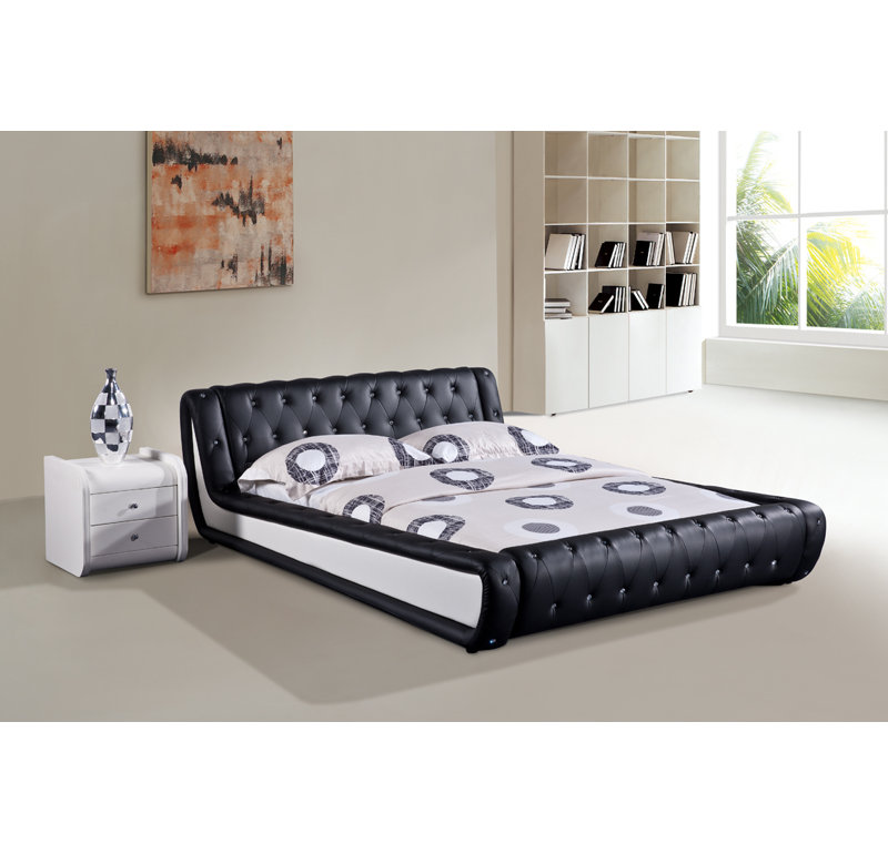 Lit plateforme tapissier Malikaih, Grand, Noir et blanc