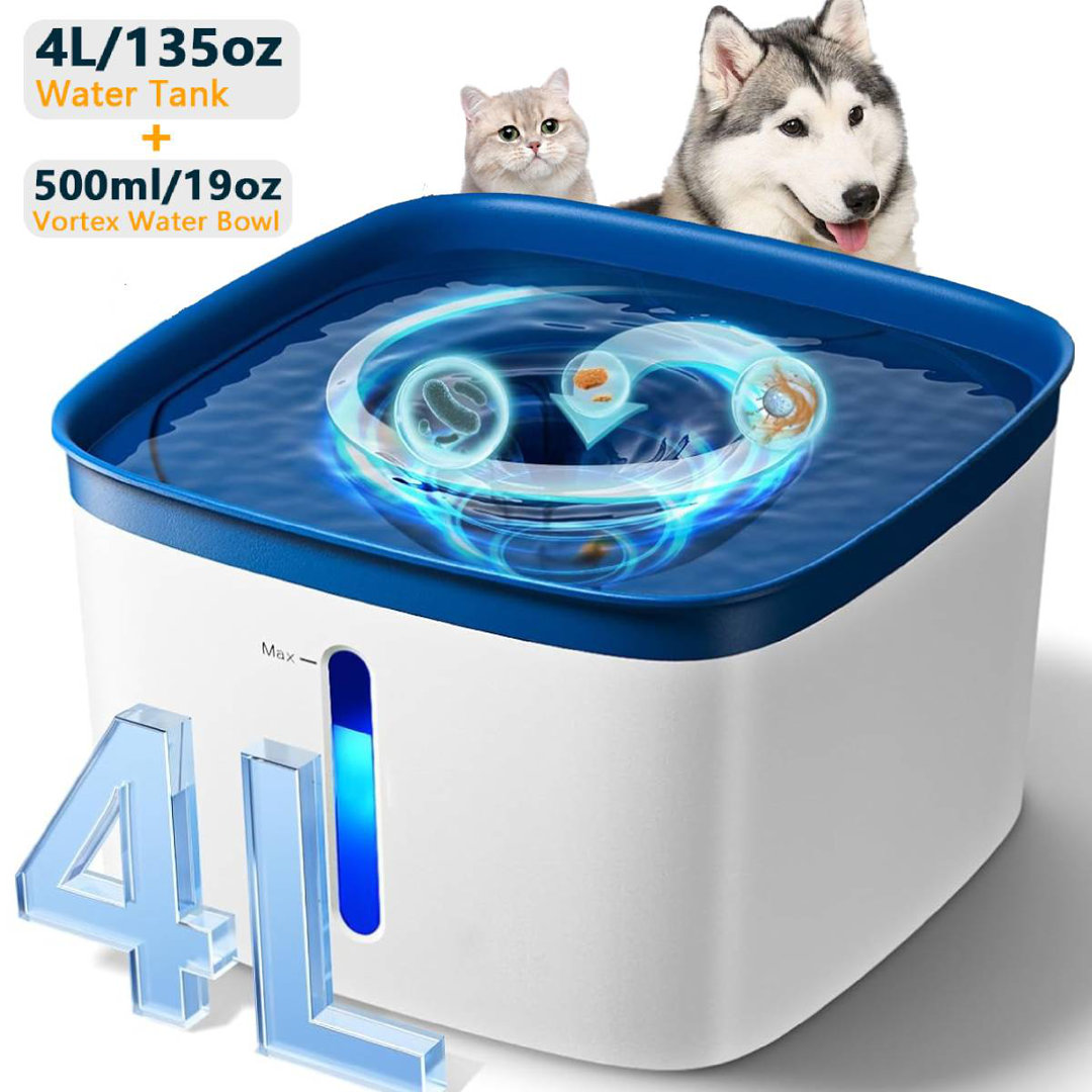 135Oz/4L Pet Automatic Water Fountain For Cats Dogs, Ultra-Quiet, Instant Clean Vortex Design Toocapro 