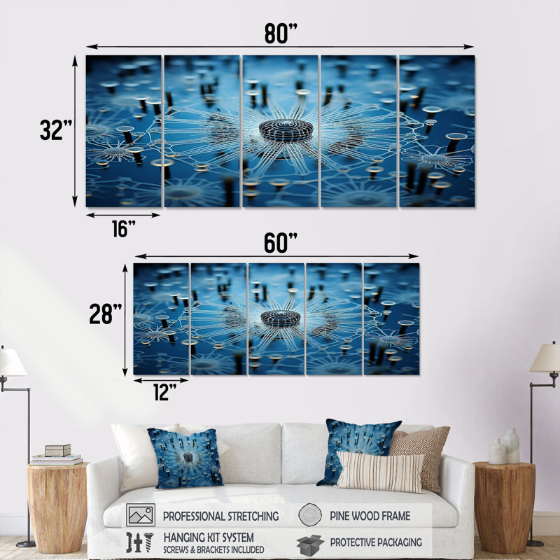 Macro Cel Life Blue - ensemble d'art mural abstrait 5 pièces, H 28 po x l 60 po