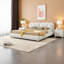 Lit plateforme grand en tissu bouclé de style crème - Structure rembourrée en forme de nuage doux avec pieds en bois massif, aucun sommier nécessaire