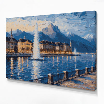 Cities Geneva Switzerland Blue Canvas Wall Art
