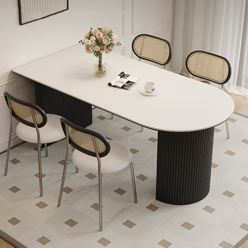Table de salle à manger de style français en granit blanc et noir minimaliste, H 29,53 po x l 62,99 po x P 31,5 po