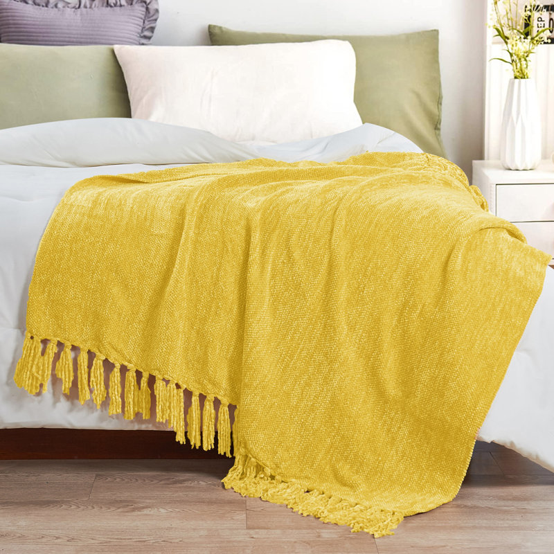 Crystal Chenille Knitted Throw Blanket, Primrose Yellow, 60" L x 50" W