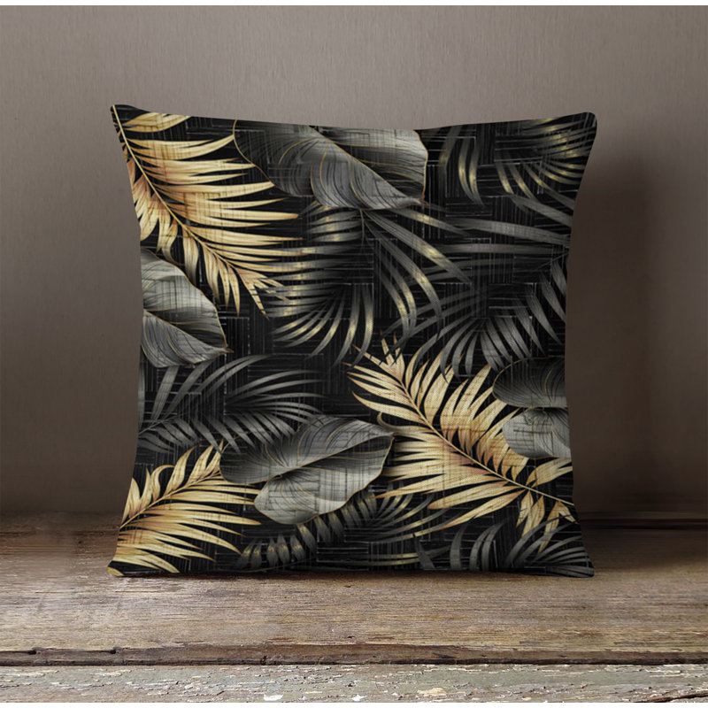 Throw Pillow With Insert, Black/Brown Floral 2, 18"H x 18"W