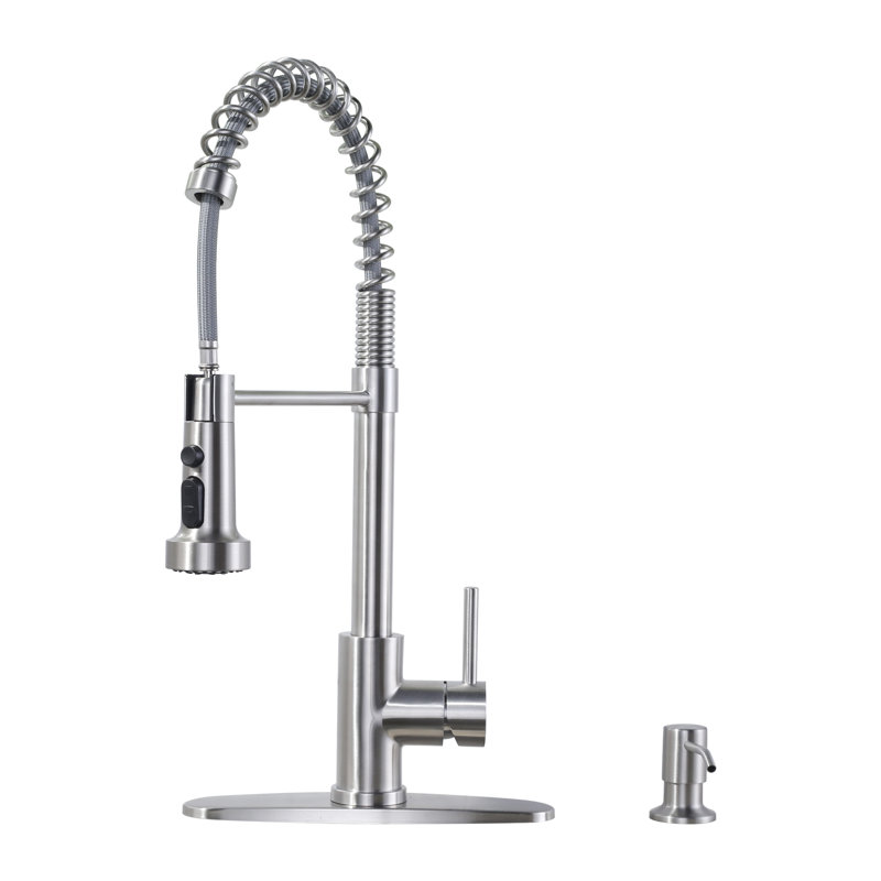 Single Handle Pull Down Kitchen Faucet with Soap Dispenser in Brushed Nickel, Brushed Nickel