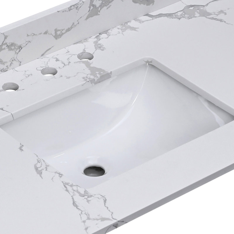 Bathroom Ceramic Vanity Sink Basin - Pure White Rectangle Deep Bowl With Overflow, Low Water Absorption, Contemporary Design For Lavatory Modern Absorption