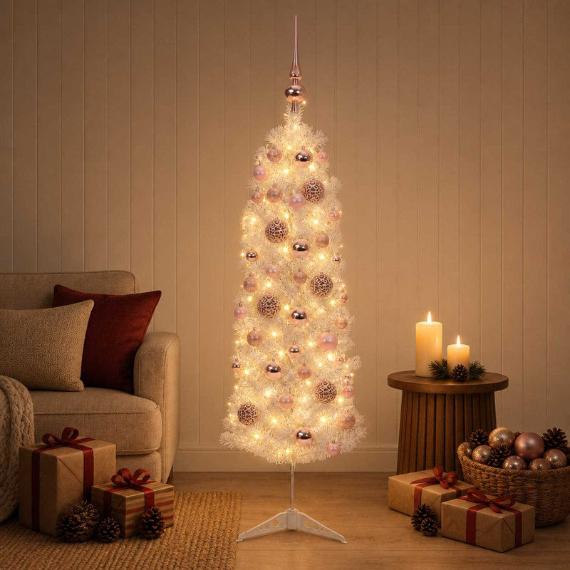 Christmas Tree, 150 cm, with LEDs & pink balls