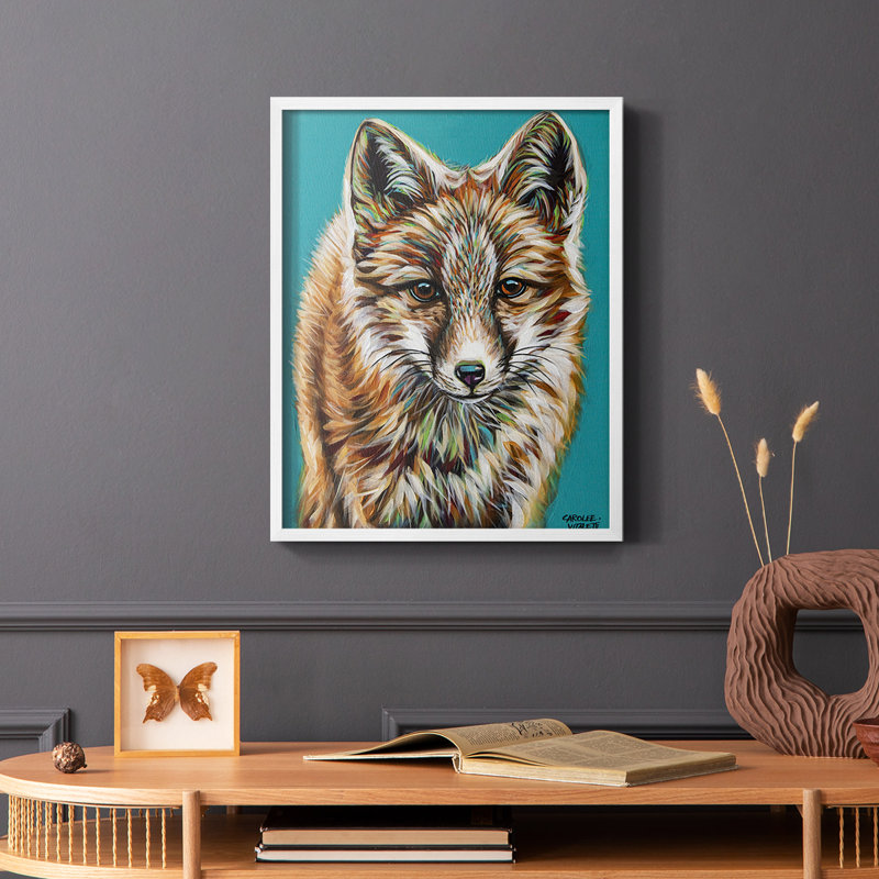 Reproduction encadrée sarcelle et renard - bois massif, Blanc, H 20 po x l 16 po
