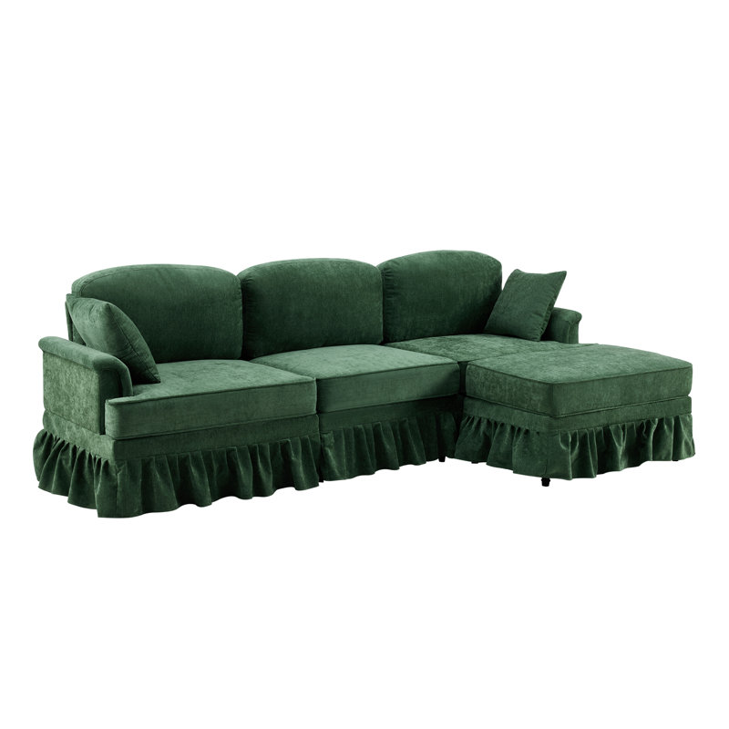 Canapé modulaire moderne avec jupe amovible et revêtement en chenille, Green