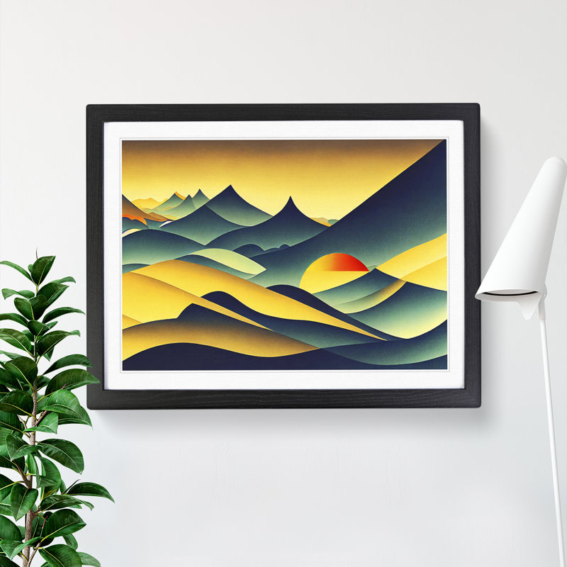 Futuristic Abstract Mountains - Single Picture Frame Print, Black Framed, 46cm H x 64cm W x 2cm D