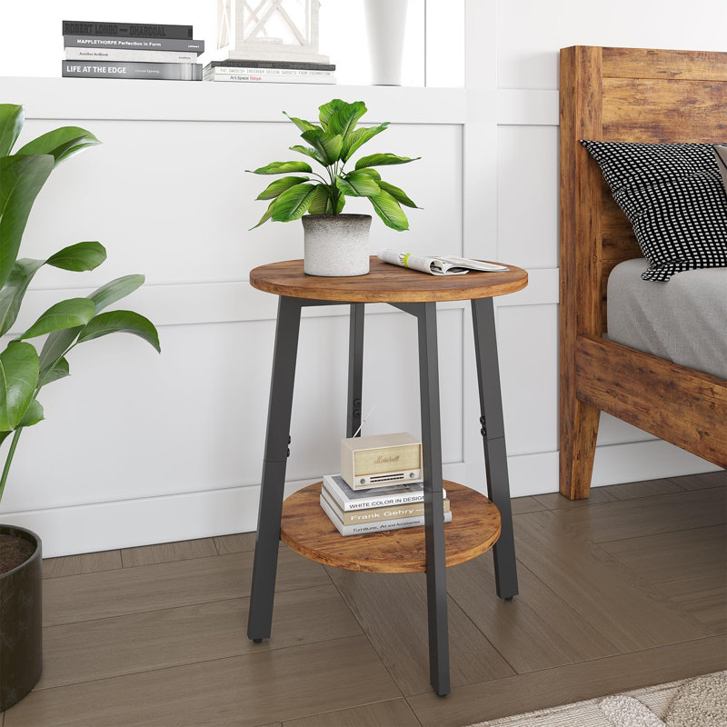 2-Tier Round Side Table Set Of 2 With Storage Shelf, Space-Saving End Tables For Living Room, Bedroom, And Small Spaces, Sturdy Metal Legs, Easy Assembly
