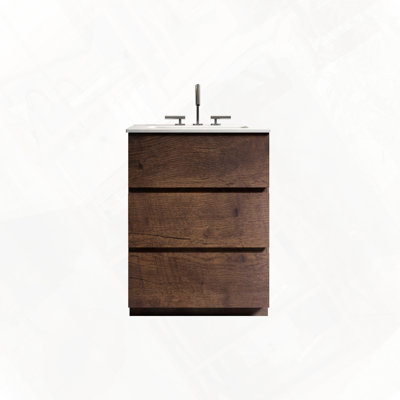 Freestanding Bathroom Vanity With Sink Three Faucet Holes Large Storage Eco Conscious E1 Grade Boards