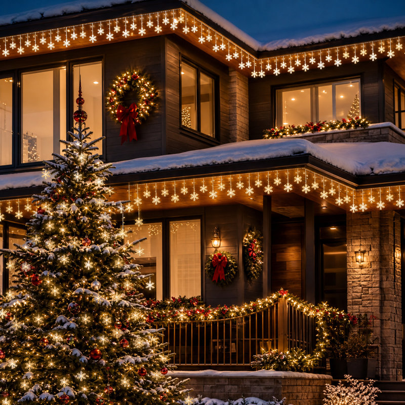 Guirlande de Noël flocon de neige 17 pi avec 12 gouttes