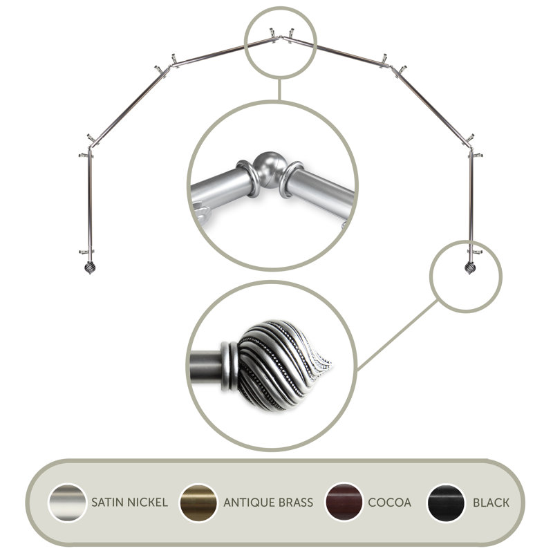 Tringle à rideaux simple ajustable avec baie vitrée de 0,81 po, Nickel satiné, 28 po à 48 po (chaque côté)