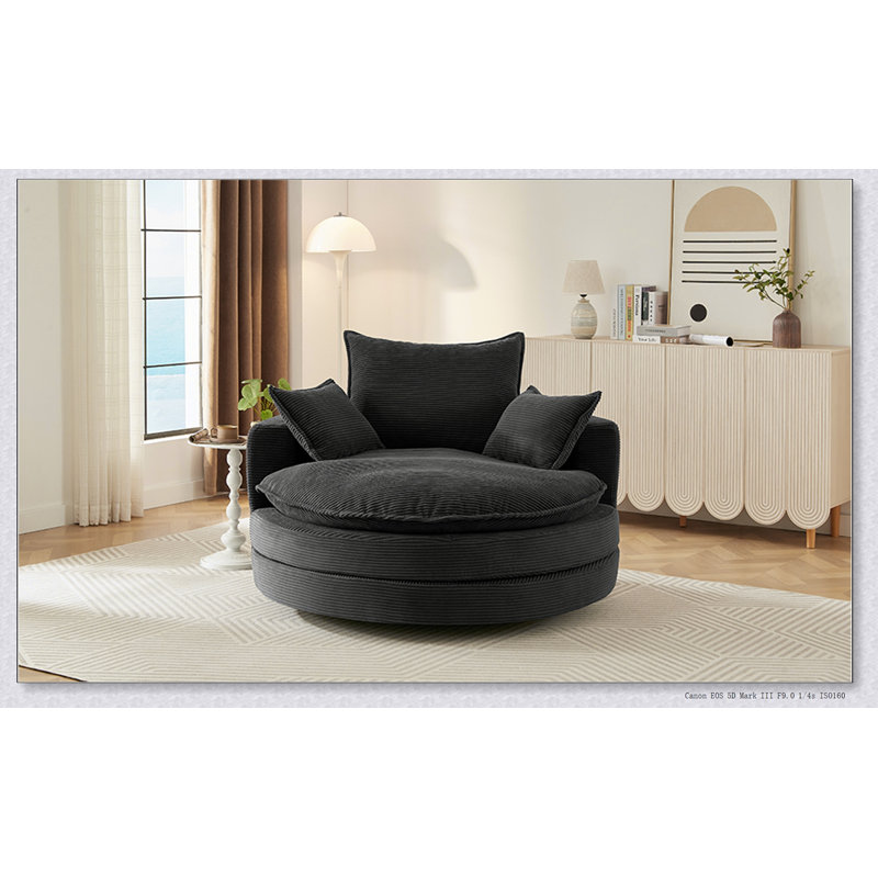 Upholstered Swivel Accent Chair, Black Corduroy