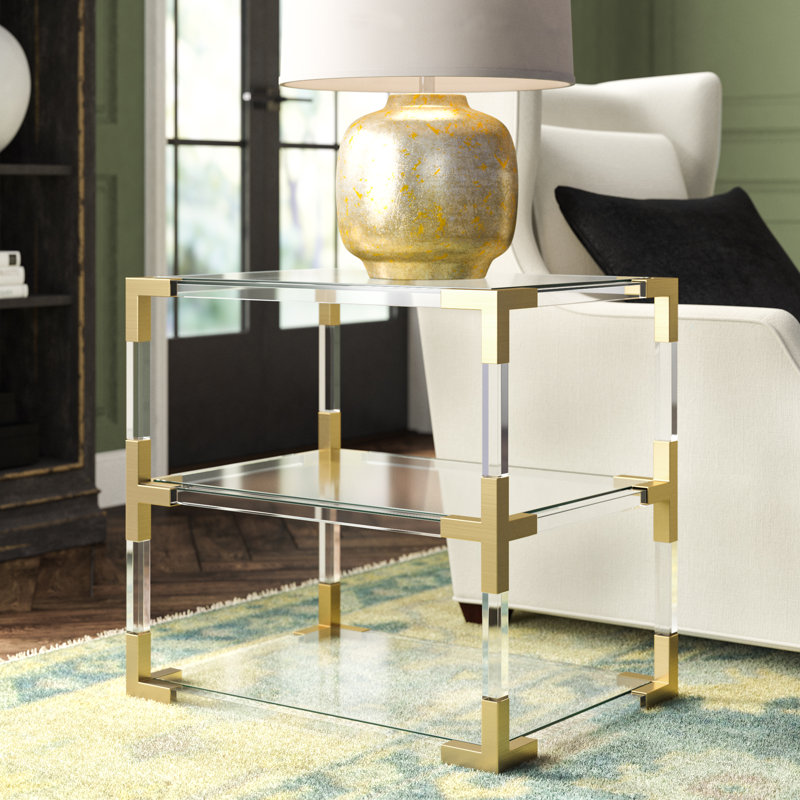 Jacques 2 Tier Table, Brushed Brass/Clear