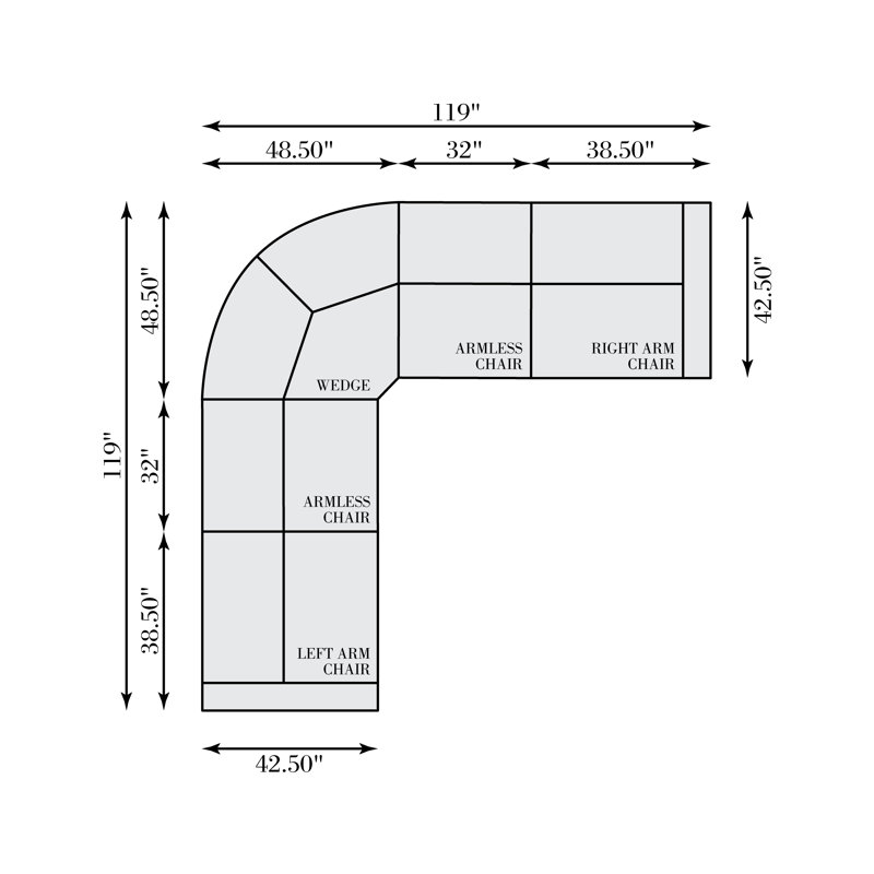 Alta Sectional, 32" H x 119" W x 119" D, Symmetrical