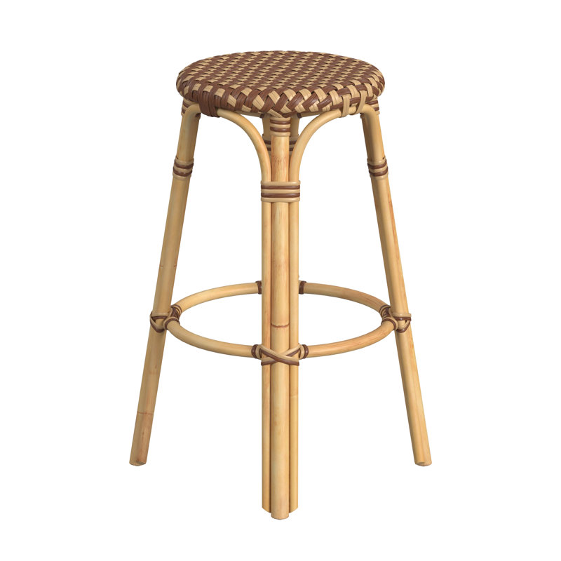 Tobias Rattan Bar Stool & Counter Stool, Bar Stool (30" Seat Height), Brown/Tan Dot/Natural Rattan Frame