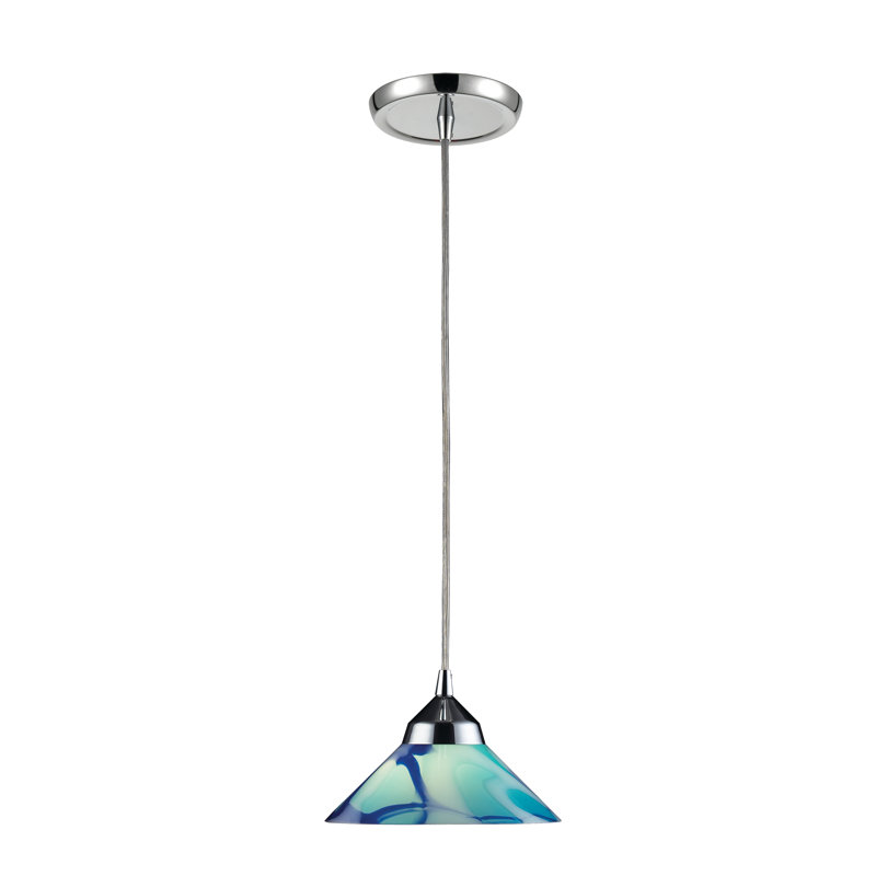 Luminaire suspendu 1 lumière Réfraction de 7 po de largeur - Chrome poli avec verre caribéen