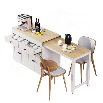 74.5 Inch Kitchen Island With Extendable Dining Table , Rolling Kitchen Island On Wheels With Spice Rack And 2 Drawers,  Kitchen Storage Cart With 4 Door Cabinet, For Kitchen, Dining Room