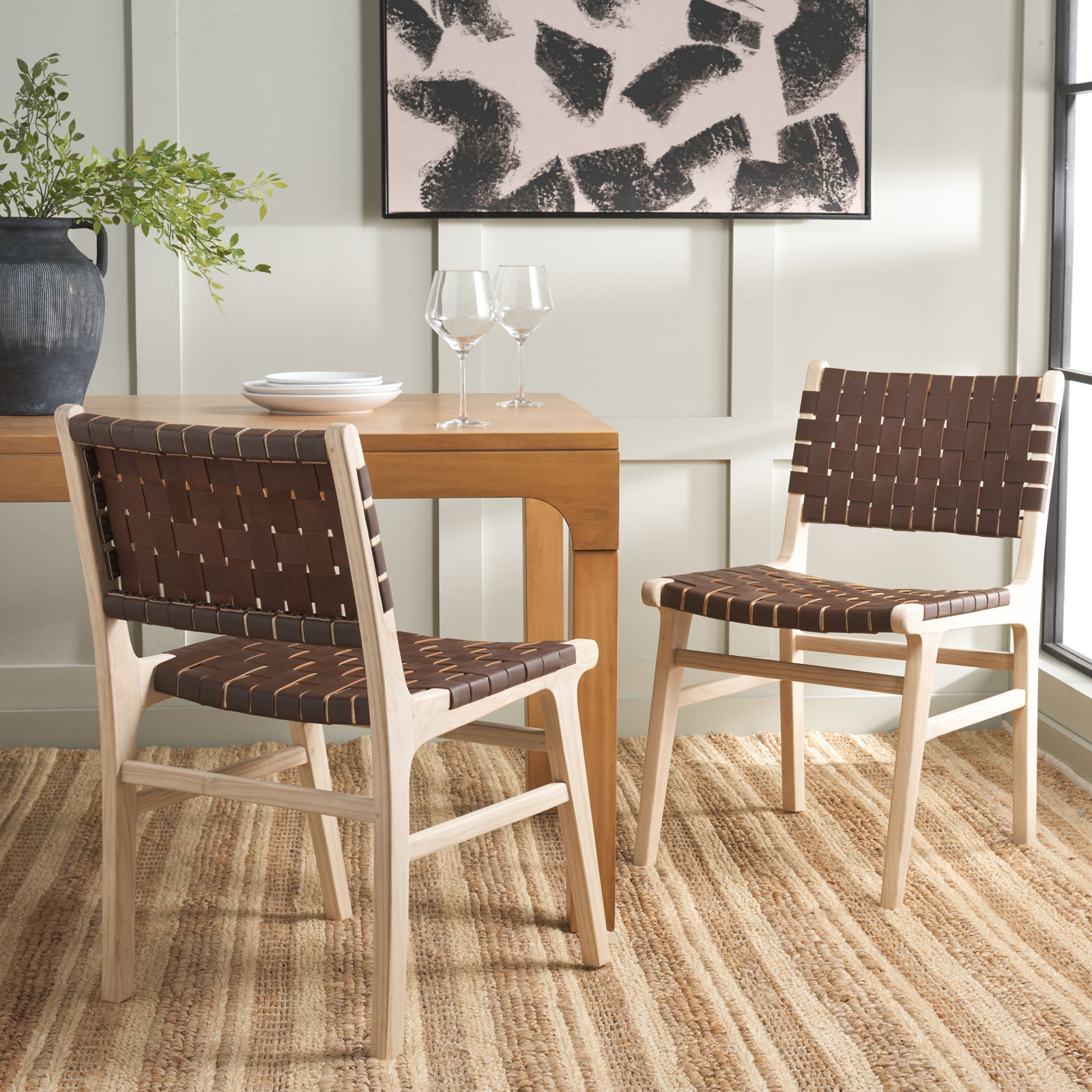 Alston Genuine Leather Dining Chair, Cognac/Light Natural