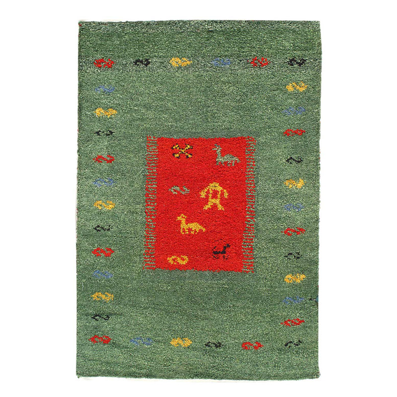 Green Hand Knotted Gabbeh Rug 2'X 3'