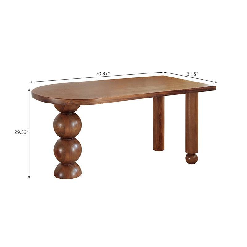 Table de salle à manger en bois de noyer massif et brun, H 29,53 po x L 70,87 po x l 31,5 po