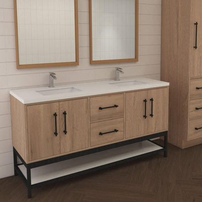 Victoria 60'' Wall-Mounted Vanity with Double Reinforced Acrylic Sink & Rack
