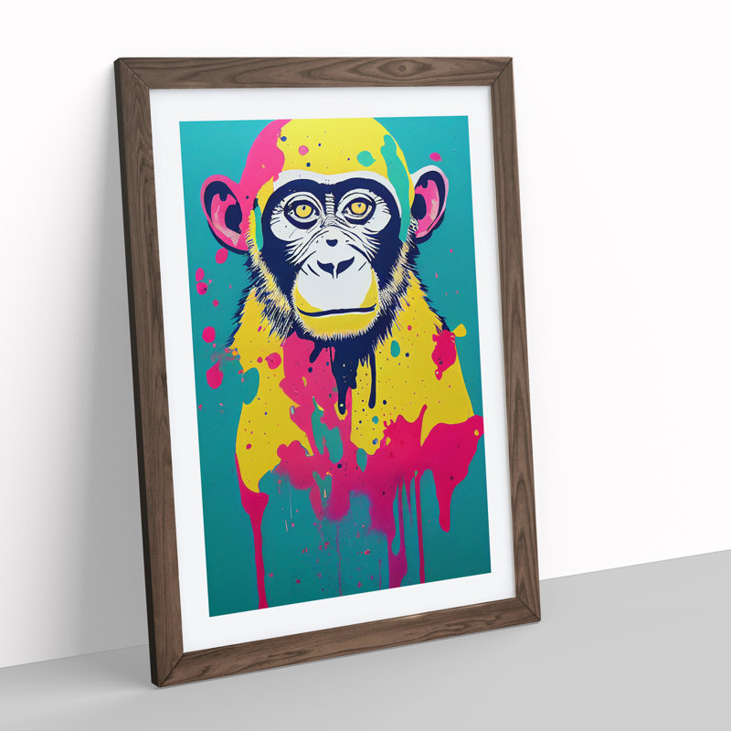 XV1022-3184X Paint Drip Monkey No.5 - Single Picture Frame Print, 46cm H x 34cm W x 2cm D, Walnut