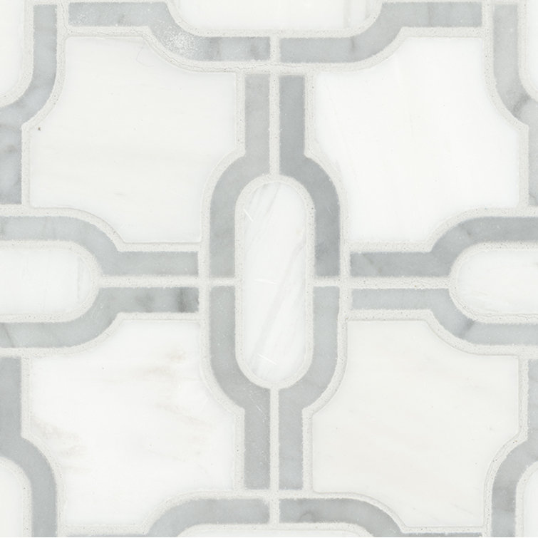 Bianco Dolomite Gridwork 12 in. x 12 in. Polished Marble Mosaic Tile