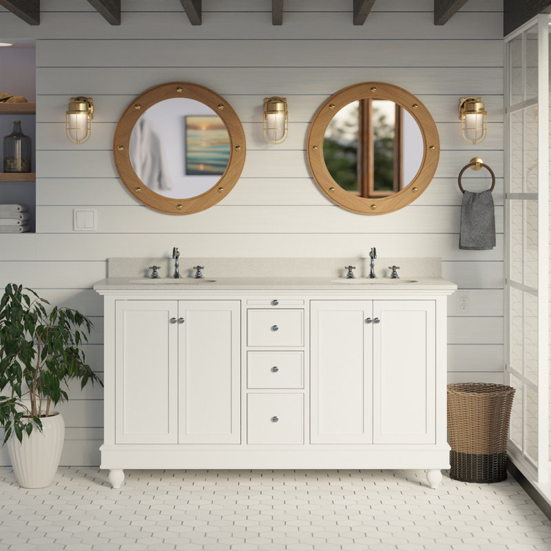 Ferdinand 60'' Double Bathroom Vanity with Top, White, Quartz