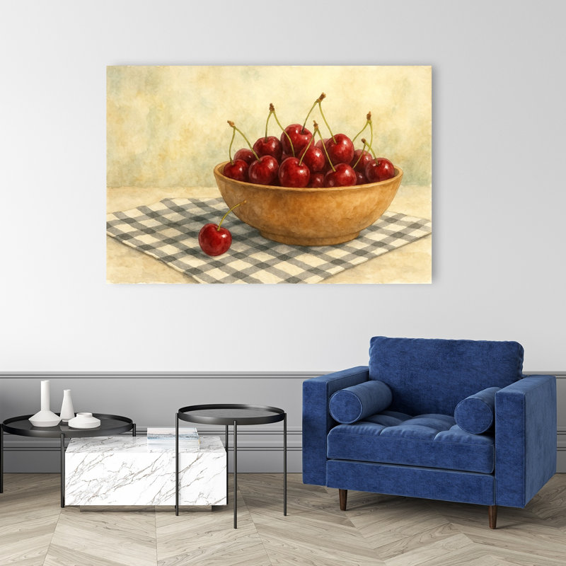 «Sweet Summer Cherries», impression d'art contemporain sur fond de cerisier rustique, 40" H x 60" W